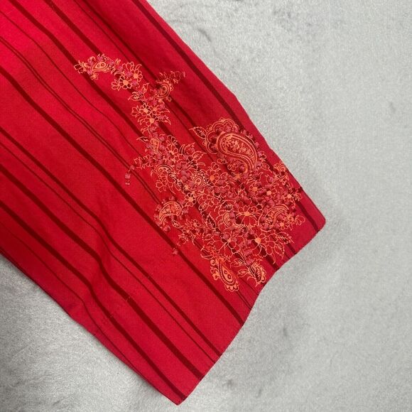 CJ Banks Womens Button Up Top Stripes Red Plus Size 1X - Picture 5 of 11